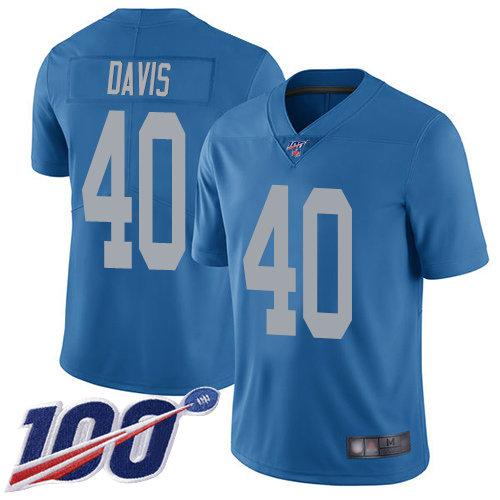 Detroit Lions Limited Blue Men Jarrad Davis Alternate Jersey NFL Football #40 100th Season Vapor Untouchable->detroit lions->NFL Jersey